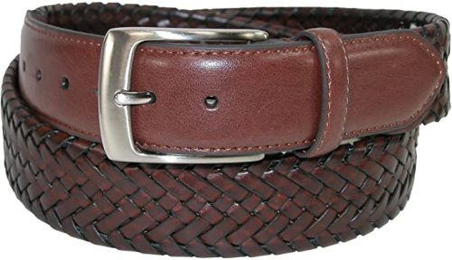 Braided Leather Stretch Belt to Size 60 in Black or Brown
